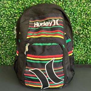 Hurley Black Backpack with Red, Green & Yellow accent stripes!